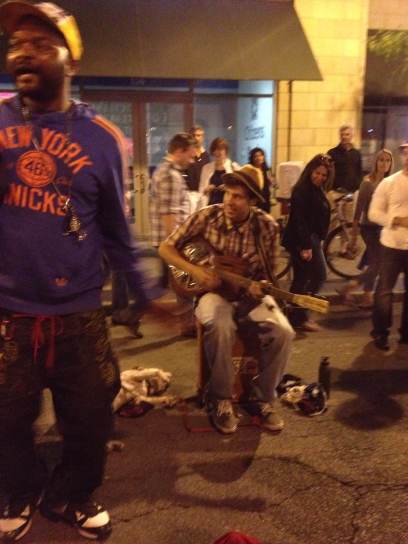 Busking with dancing (and notice the dog)